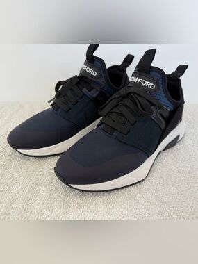 Tom Ford Jago Trainer Sneakers Navy Black Mesh J1100T Men US 7 Made in Italy